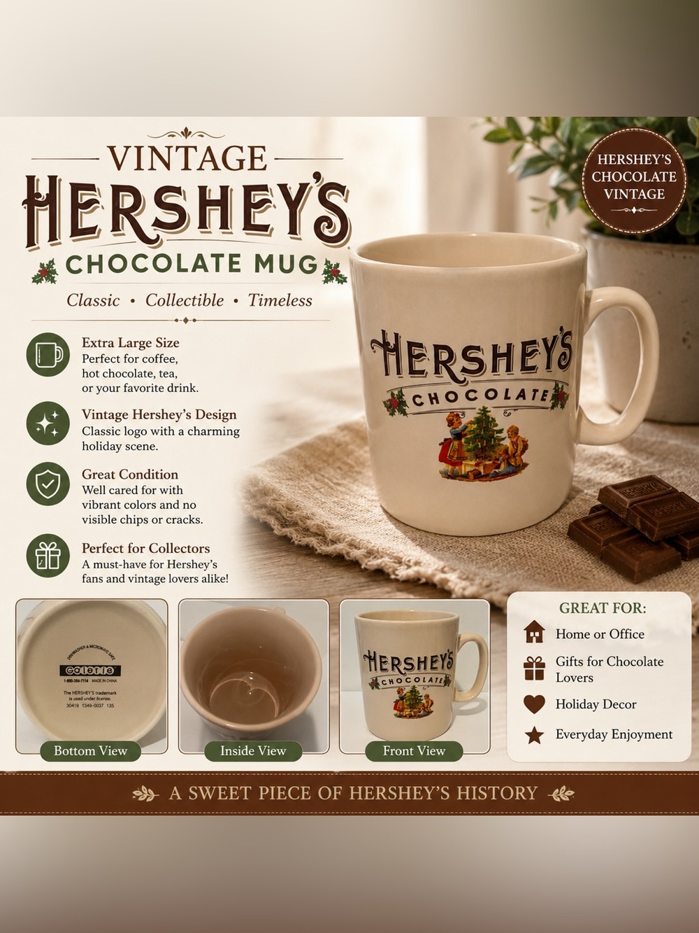 Hershey's Chocolate Jumbo Vintage Ceramic Mug - Cream